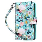 ULAK iPhone 6s Wallet Case, iPhone 6 Flip Case, PU Leather Case with Card Holder Hand Strap Kickstand Shockproof Protective Cover for Apple iPhone 6s/iPhone 6 4.7 inch, Mint Flower