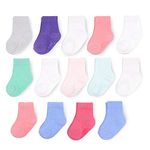 Fruit of the Loom Baby 14-Pack Grow & Fit Flex Zones Cotton Stretch Socks - Unisex, Girls, Boys (6-12 Months, Pink)