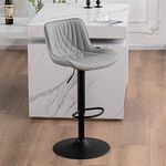 YOUTASTE Modern Grey Bar Stool Set of 1 Adjustable Barstool Luxury Upholstered Single Bar Chair Faux Leather Counter Height Bar Stools Swivel Barstools with Back for Home Kitchen Island