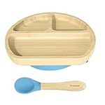 Abiie Octopod Bamboo Dish - Kids Plates for 4 months and up, 3-Compartment Baby Plates with Suction, Triangle Bamboo Baby Plate, Mess-Free Toddler Suction Plates, Baby Feeding Supplies, 8.3x1.9x7.7 in