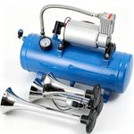 Mreryyse Train Horns Kit, 3 Trumpet Air Horn Kit, 150dB Super Loud Train Horns for Pickup Trucks, 12V 150 psi Air Compressor 6 L Tank with Gauge for Any 12V Vehicle Car Truck Train Van Boat