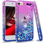 iPod Touch 7 Case, iPod Touch 6 Case, iPod Touch 5 Case for Girls, LeYi Glitter Liquid Clear Phone Case for Apple iPod Touch 7th/ 6th/ 5th Gen Purple/Blue