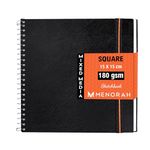 MENORAH - SQUARE Spiral Sketch Book for Artist - 180 GSM - 100 Pages/50 Sheets - Square Sketchbook for Drawing, Painting, Watercolor, Acrylics, Gouache - Metal Spiral Bound - (15.0 cm x 15.0 cm) - (Acid Free) BLACK