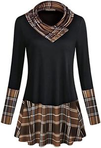 Miusey Tunic Sweaters for Women, Long Sleeve Tunics for Women Fall Tops to Hide Belly Womens Fall Shirts Fashion 2022 Black Brown Plaid XX-Large