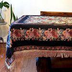 Tache 35 X 35 Inch Square Country Rustic Woven Black Floral Midnight Awakening Tablecloths