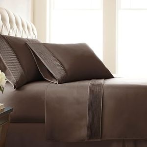 Southshore Fine Living, Inc. 5-Piece Split King Sheet Set, 21-Inch Deep Pocket Adjustable Bed Sheets, with 2 Fitted Sheets, Pleated Flat Sheet, King Pillow Cases Set of 2, Chocolate Brown Sheets