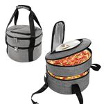 ANEETAFAN Round Insulated Casserole Carrier, 12" Round Pie Carrier Expandable Holder Tote for Hot or Cold Food Baking Dishes - For Potlucks, Picnics, Beach (Grey)