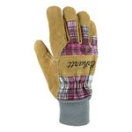 Carhartt womens Insulated Suede Work With Knit Cuff Winter Gloves, Wild Rose Plaid, Large US, Wild Rose Plaid, Large