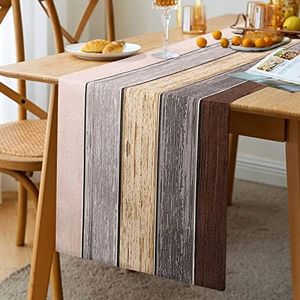 Runner da Tavolo Moderno Runner Primaverile Estivo Tavola in Legno Con Venature del Legno Decorazione Per Sala da Pranzo Cene in Famiglia Vacanze Feste Estive 33X183 cm (Marrone Sfumato Grigio Beige)