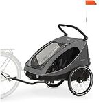 Hauck 2in1 Bike Trailer for Kids Dryk Duo, Bicycle Trailer and Pushchair, Double Bike Trailer 2 Seats, Folding Child Trailer for Bicycle, XL Storage, Accessories Available (Petrol)