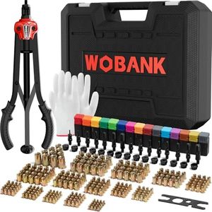 WOBANK Rivet Nut Tool, 16" Heavy Duty Rivnut Tool Kit with 15PCS Metric/SAE Mandrels, 290PCS Rivet Nuts, Wrench, Gloves and Carrying Case, Auto Release Nut Design for Automotive, Construction & DIY