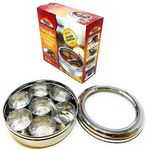 Rani Spice Box Stainless Steel Transparent Round Storage for Spices (Masala Dabba) 7 Compartments, with Spoon (7.5in x 2.8in) ~ Packed in an Attractive Box, Perfect for Gifts!