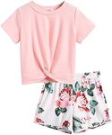 Arshiner Girls Short Sets Twist Front Top Shirts and Shorts 2Pcs Cute Summer Outfits Clothing Activewear Tracksuit 13-14 Year