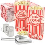 HKZTUY 203 PCS Popcorn Machine Supplies Set, 200 PCS Popcorn Paper Bags with Popcorn Scoop, 2PCS Season Salt Shaker, Popcorn Supplies for Popcorn Machine(Silver)