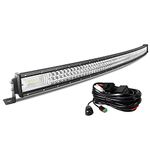 AUXTINGS 52 inch 132cm 675W Curved LED Light Bar 7D Lens Spot Flood Beam Triple Row LED Work Driving Lights with Wiring Harness Kit for Off Road ATV AWD SUV 4WD 4x4 Pickup,12V 24V DT Connector IP67