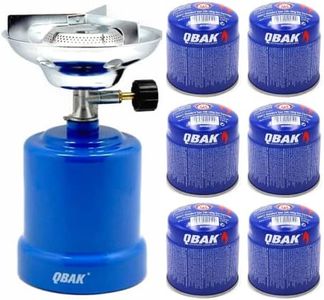 KROWN - Hornillo Camping Gas Cocina Portátil + 6 Bombonas 190g para Acampada, Campo, Playa, Montaña, Quemador con Regulador de Gas Butano