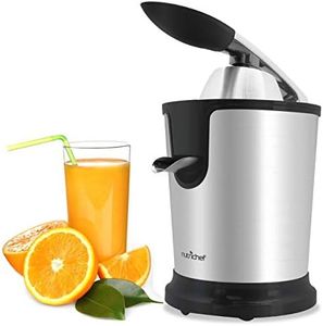 NutriChef Stainless Steel Electric Juice Press - Citrus Juicer or Squeezer Masticating Machine with 160W Power, Handle and Cone for Orange, Lime, Pomegranate and Grapefruit and Lemon Fruit -PKJCR305
