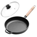 HomeEssentials Cast Iron Frypan | Skillet Pan for Frying | Natural Non Stick Frying Pan | Induction and Gas Base | Pre-Seasoned, 100% Toxin-Free, Naturally Long Lasting (22cm with Lid)