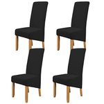 Large Size High Back Strench Knitted Dining Chair Covers Set of 4, Elastic Kitchen Chair Slipcovers Removable Nonslip for Hotel Dining Room Ceremony Banquet Wedding Party (Black, 4 Pack)