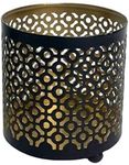 Hosley 4.5" High Metal Black/gold Finish, Jar Holder Candle Sleeve. Votive, Tea Light Lanterns. Use with Tealights. For weddings, parties, spa and aromatherapy O9