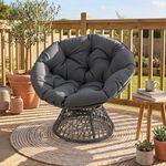 ORALNER 40" Rattan Papasan Chair, Outdoor Indoor Wicker Swivel Chair with Soft Cushions, 360° Rotation, for Garden, Balcony, Poolside, Deck (Gray)