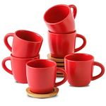 Hasense Cappuccino Cups with saucers, 6 Ounce Ceramic Coffee Mugs Set of 6 Perfect for Espresso, Specialty Coffee Drinks, Latte, Cafe Mocha and Tea, Red