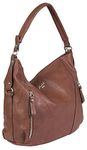 Mabel Womens Large Tote Shoulder Handbag - Top Zip Opening Leather Bag - Multiple Zip Front Pockets Slouch Bag - Paula (Deep Brown)