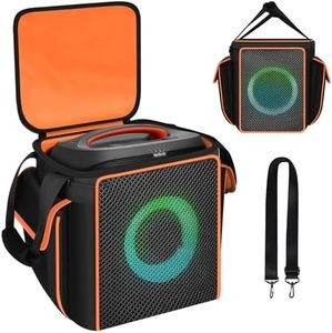 Carrying Case for JBL Partybox Encore Essential/Essential 2 Speaker, Portable Bluetooth Speaker Holder Bag with 2 Pockets for PartyBox Microphones, Charger, Cable and Accessories (Box Only) -Black