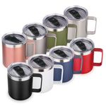 Volhoply 14oz Insulated Stainless Steel Coffee Mug with Lid Bulk 8 Pack,Double Wall Vacuum Travel Coffe Cup with Handle,Reusable Metal Thermos Tumbler Cup,Camping Mugs Keep Hot,Christmas Gifts(Mix,8)