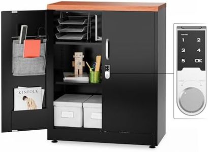 METALTIGER Metal Storage Cabinet with Doors, 40" H Small Cabinet with Digital Lock, Locking Storage Cabinet with Doors and Shelves for Garage, Office, Home (Black & Woodlike Top)