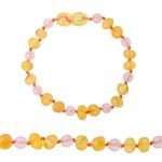 Genuine Baltic Amber Bracelet - Raw Honey with Rose Quartz Anklet - 100% Authentic Baltic Amber - Handmade Jewelry (14)