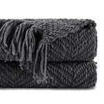 BATTILO HOME Dark Grey Throw Blanket for Couch, Decorative Knit Grey Blanket with Tassels, Soft Warm Cozy Couch Throw Blankets, 50" x 60"