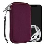 kwmobile Neoprene Phone Pouch Size L - 6.5" - Universal Cell Sleeve Mobile Bag with Zipper, Wrist Strap - Berry