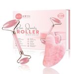 SKINROTH Grade A+ Rose Quartz Roller & Gua Sha Set–Natural Love Stone for Anti-Aging, Wrinkle Reduction, Puffiness Relief, Jade Facial Massager, Beauty Glowing Skincare Gift Tool (Light Pink)