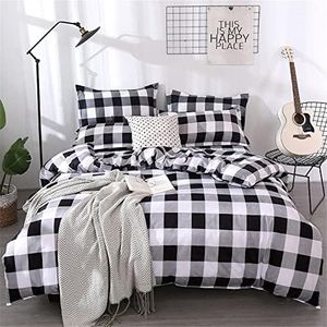 FANSU Set Copripiumino Matrimoniale 240x220cm e 2 Federe 50x75cm, Set Biancheria da Letto con Chiusura Reversibile Stampa a quadri in Microfibra Morbido e Traspirante (240x220cm, Nero Grigio Bianco)