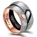 ANAZOZ His & Hers Real Love Heart Promise Ring Stainless Steel Couples Wedding Engagement Bands Top Ring, 6mm, 6.5 UK, stainless-steel, Cubic Zirconia