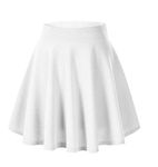 Afibi Girls Casual Mini Stretch Waist Flared Plain Pleated Skater Skirt (Large, White)