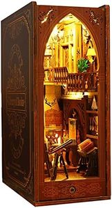 3D Wooden Magic Library Book Nook Kit - Enchanting Bookshelf Insert with Touch LED | DIY Bookend Decor | Ideal for Adults & Teens (Library)