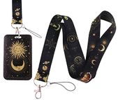 Beemorita Black Lanyard Card Holder Cool Key Lanyard ID Holder for Women Men Teens for ID Badges Keys Cute Keychain Neck Lanyard Strap（Moon & Sun）