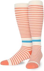 Comrad CloudCotton Knee High Socks - 15-20mmHg Graduated Compression Socks, (Cream/Terra Cotta Stripe, Medium Wide Calf)