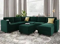 Belffin Modular Sectional Sofa with Storage Seat Oversized U Shaped Couch with Reversible Chaise Velvet Sofa Set with Ottoman Green