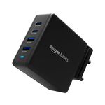 Amazon Basics 100W 4-Port GaN Charger | PD QC3.0 QC4.0 PPS Fast Charging Compact Adapter with Foldable Pins, for MacBook Pro Air 16'/14'/13', iPhone Series, Samsung S Series, iPad Pro/Air - Black