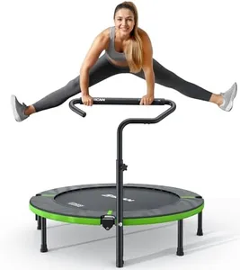 BCAN 40"/48" Foldable Mini Trampoline, Rebounder Trampoline for Adults, U/T Shape Adjustable Foam Handle, Exercise Rebounder for Kids Adults Indoor/Garden Workout, Max Load 330lbs/440lbs