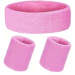 3 Pcs Sweatbands Set，Cotton Terry Cloth Sports Headband & Wristband for Working Out, Tennis, Gymnastics, Baseball, Basketball, Football, Gym Exercise (Pink)