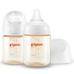 Pigeon PPSU Nursing Baby Bottle Wide Neck, Streamlined Body, Natural Feel, Easy to Clean, 5.4 Oz(Pack of 2), Includes 2pcs SS Nipples (0m+)