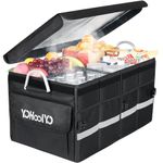 YOHOOLYO Trunk Organizer for SUV Large Insulated Car Storage Organizer Collapsible Multi-compartments Pockets Trunk Cooler Box Portable Grocery Cargo Container with Aluminium Handles, Lid Black E3W