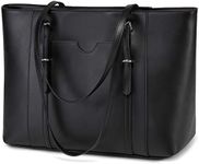 Laptop Tote Bag for Women,Vaschy PU Leather Water Resistant Travel,Work,Teacher Tote Bag Fits 15.6 inch Laptop Black