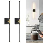 Battery Operated Wall Sconces Set of Two, 24 Inch Dimmable Wall Sconces with Remote Control, Black Gold Rechargeable Sconces, LED Wireless Wall Lights for Living Room, Bedroom, Bathroom