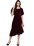 Vaararo Women's Velvet Bodycon Midi Dress (VRO_43_DRS_Wine