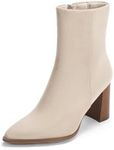 Coutgo Womens Ankle Boots Pointed Toe Chunky Stacked Heel Side Zipper Dress Fall Booties Shoes, Beige, Size 8